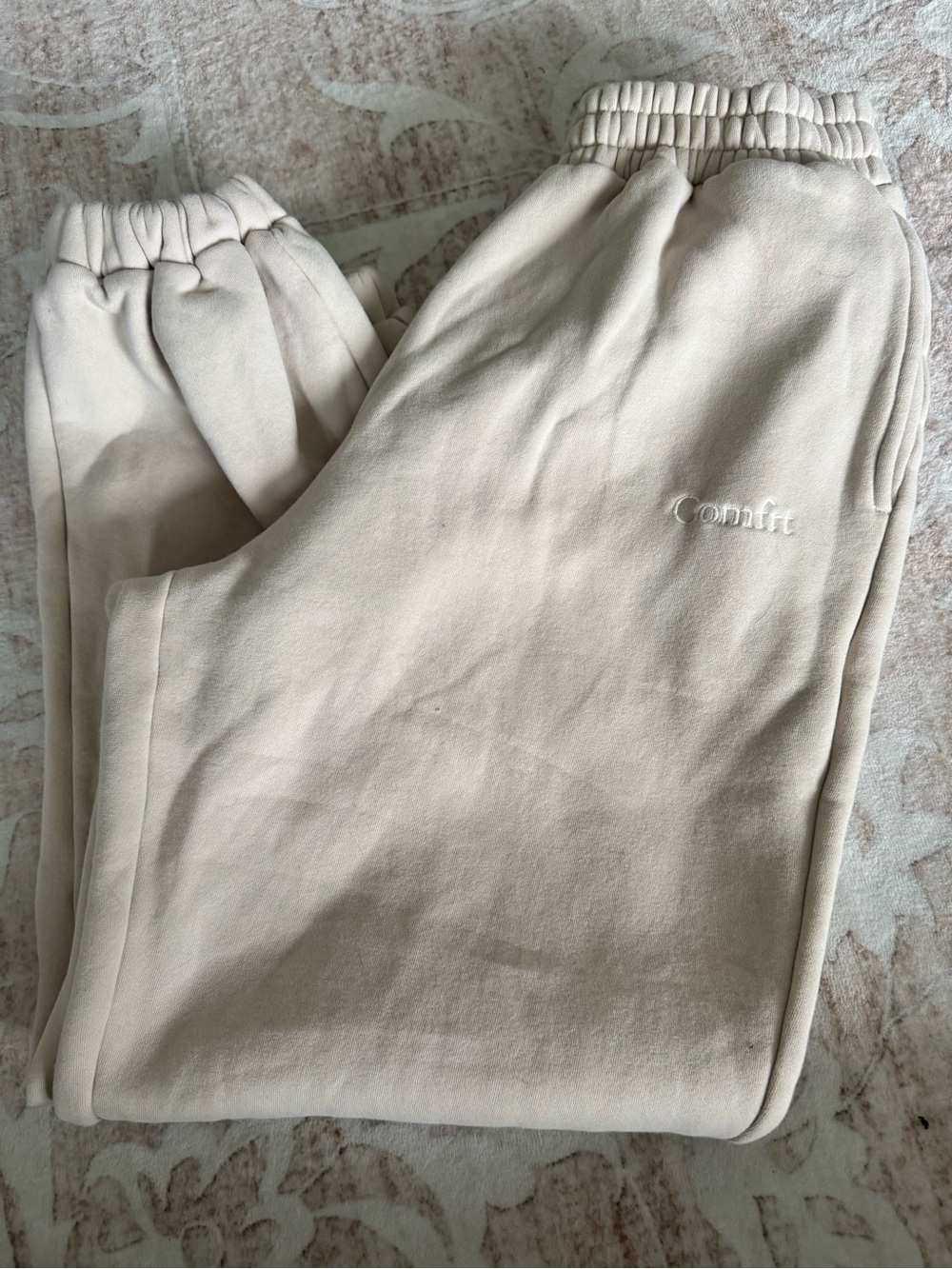 Comfort Embroidered Cream Jogger Pants